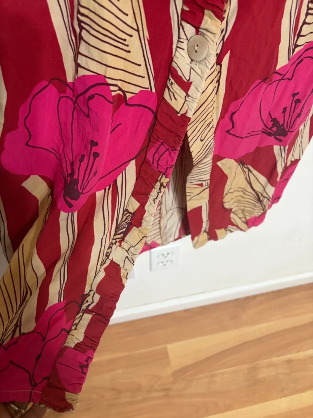 Zara Red and Pink Tropical Midi Skirt